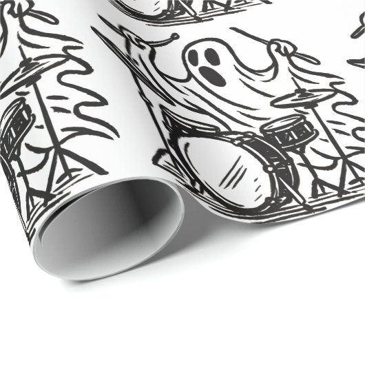 Trendy Halloween Spooky Boo Ghost Spelen Drums Cadeaupapier (Rol Hoek)