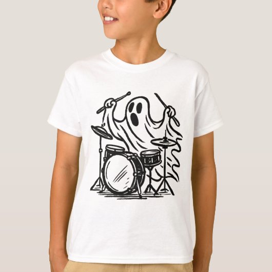 Trendy Halloween Spooky Boo Ghost Spelen Drums T-shirt (Voorkant)