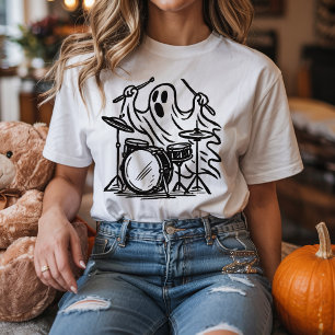 Trendy Halloween Spooky Boo Ghost Spelen Drums T-shirt