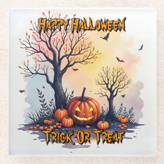 Trendy Halloween Spooky Cute Collection Glazen Onderzetter (Voorkant)