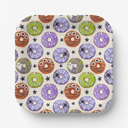 Trendy Halloween Spooky Donuts Party Papieren Bordje (Voorkant)