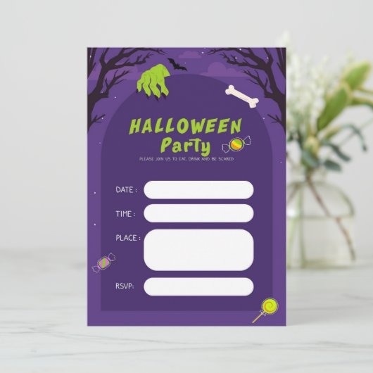 Trendy Halloween Spooky Holiday Party Kaart (Staand voorkant)