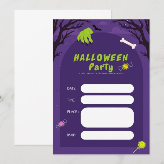 Trendy Halloween Spooky Holiday Party Kaart (Voorkant / Achterkant)