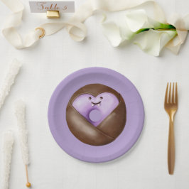 Trendy Halloween Spooky Paarse Hart Ghost Donut Papieren Bordje