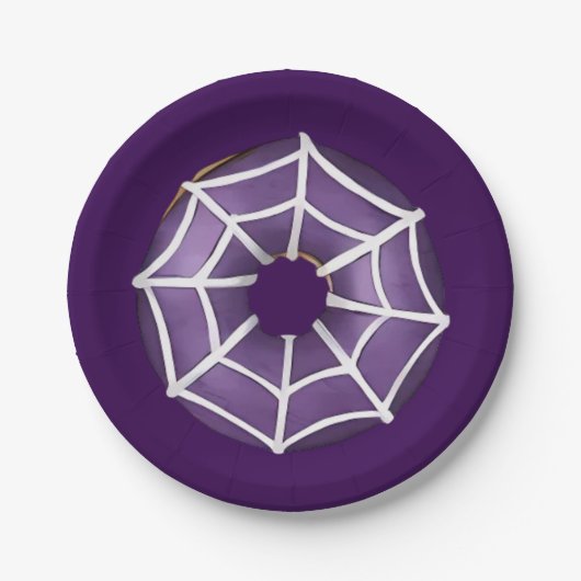 Trendy Halloween Spooky Paarse Web Donut Party Papieren Bordje (Voorkant)