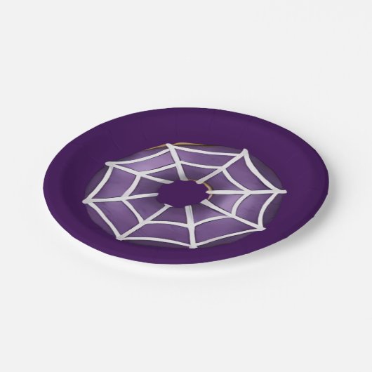 Trendy Halloween Spooky Paarse Web Donut Party Papieren Bordje (Gekanteld)