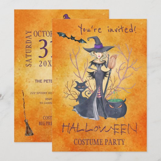 Trendy Halloween waterverf costuum party Kaart (Voorkant / Achterkant)