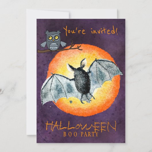 Trendy Halloween waterverf eng boer party Kaart (Voorkant)