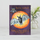 Trendy Halloween waterverf eng boer party Kaart (Staand voorkant)