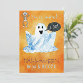 Trendy Halloween waterverf ghost booze booze party Kaart (Staand voorkant)