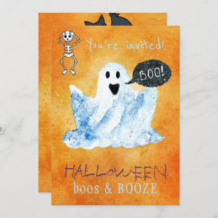 Trendy Halloween waterverf ghost booze booze party Kaart