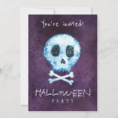 Trendy Halloween waterverf skull en botten party Kaart (Voorkant)