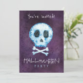 Trendy Halloween waterverf skull en botten party Kaart (Staand voorkant)