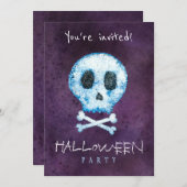 Trendy Halloween waterverf skull en botten party Kaart (Voorkant / Achterkant)