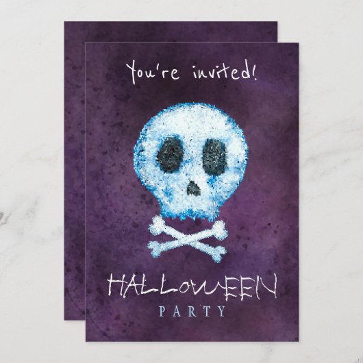 Trendy Halloween waterverf skull en botten party Kaart (Voorkant / Achterkant)