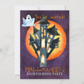 Trendy Halloween waterverf spookhuis feest Kaart (Voorkant)