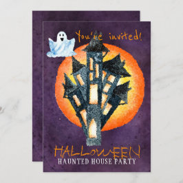 Trendy Halloween waterverf spookhuis feest Kaart