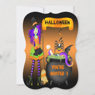 Trendy Halloween Witch Cauldron Bracket Style Invi Kaart