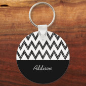 Trendy Hand Drawn Black and White Chevron and Name Sleutelhanger (Voorkant)