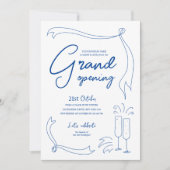 Trendy Hand Drawn Blue Business Logo Grand Opening Kaart (Voorkant)