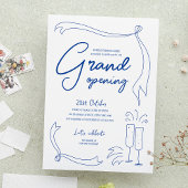 Trendy Hand Drawn Blue Business Logo Grand Opening Kaart