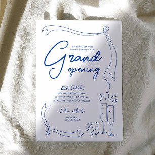 Trendy Hand Drawn Blue Business Logo Grand Opening Kaart