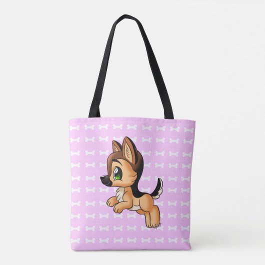 Trendy Hand Drawn Dog Pink Canvas tas | Beide part (Achterkant)