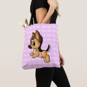 Trendy Hand Drawn Dog Pink Canvas tas | Beide part (Dichtbij)