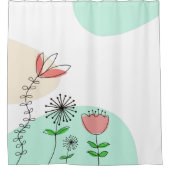 Trendy Hand getekend Artsy Bloemen Koraal Blauwgro Douchegordijn (Voorkant)