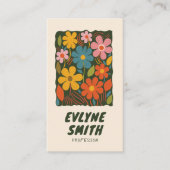 Trendy Hand getekend Kleurrijke Retro Funky Bloeme Visitekaartje (Voorkant)