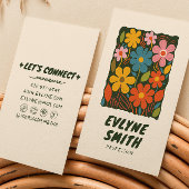Trendy Hand getekend Kleurrijke Retro Funky Bloeme Visitekaartje