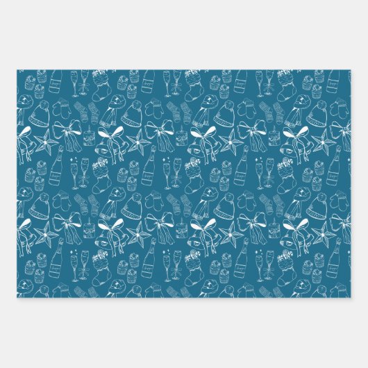 Trendy Hand getekend Monochrome Blauw & Wit Vakant Inpakpapier Vel (Voorkant 3)