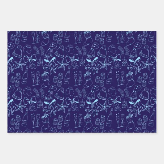 Trendy Hand getekend Monochrome Blauw & Wit Vakant Inpakpapier Vel (Voorkant 2)