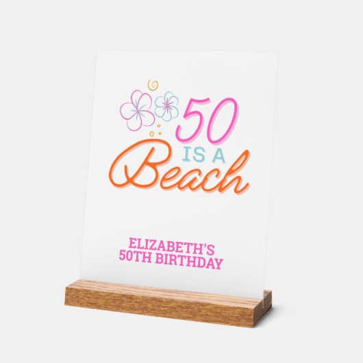 Trendy Hand Getrokken 50e Strand Verjaardag Acryl Bord (Hoek)