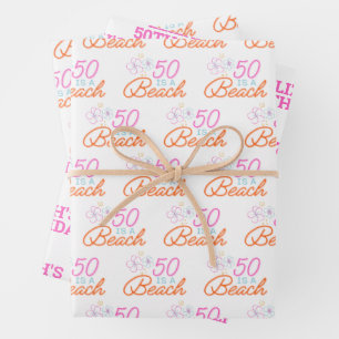 Trendy Hand Getrokken 50e Strand Verjaardag Inpakpapier Vel