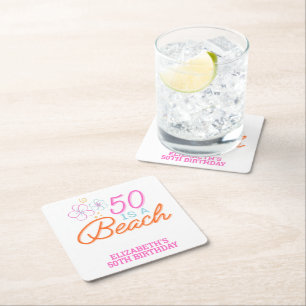 Trendy Hand Getrokken 50e Strand Verjaardag Kartonnen Onderzetters
