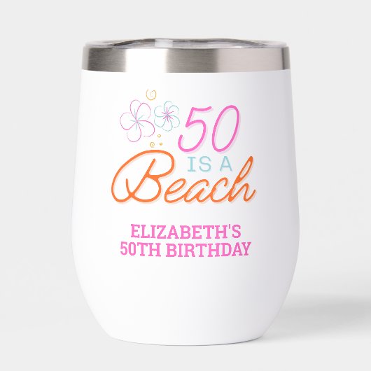 Trendy Hand Getrokken Doodle 50e Strand Verjaardag (Achterkant)