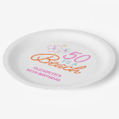 Trendy Hand Getrokken Doodle 50e Strand Verjaardag Papieren Bordje (Gekanteld)