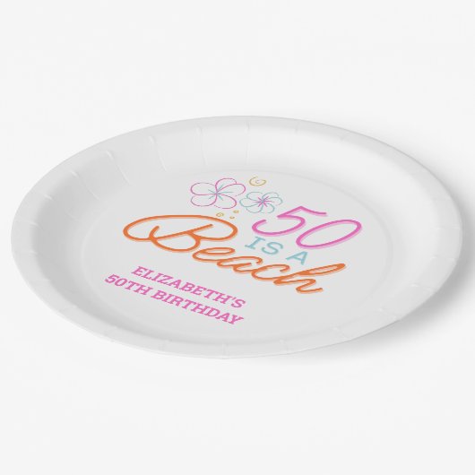 Trendy Hand Getrokken Doodle 50e Strand Verjaardag Papieren Bordje (Gekanteld)