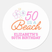 Trendy Hand Getrokken Doodle 50e Strand Verjaardag Ronde Sticker (Voorkant)