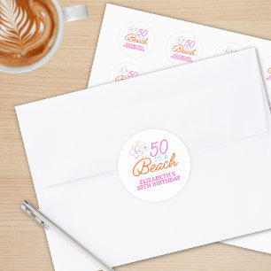 Trendy Hand Getrokken Doodle 50e Strand Verjaardag Ronde Sticker