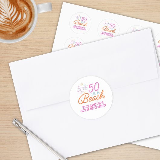 Trendy Hand Getrokken Doodle 50e Strand Verjaardag Ronde Sticker