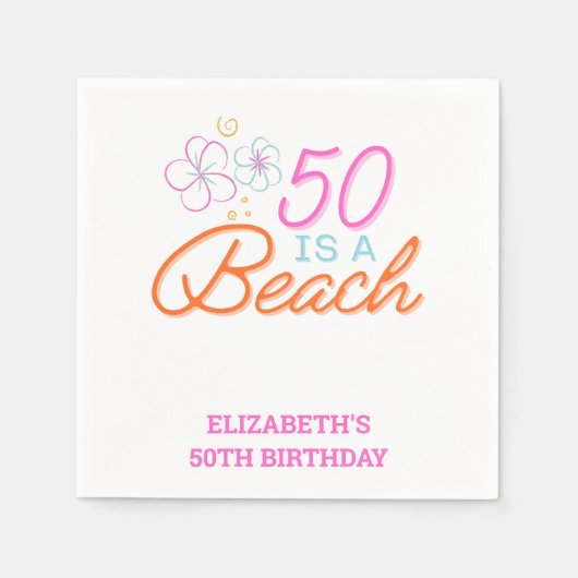 Trendy Hand Getrokken Doodle 50e Strand Verjaardag Servet (Voorkant)