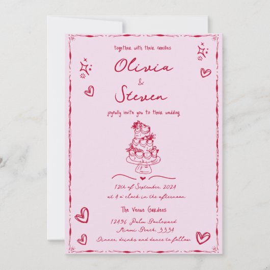 Trendy Hand getrokken eigenzinnige krabbel rode br Kaart (Voorkant)