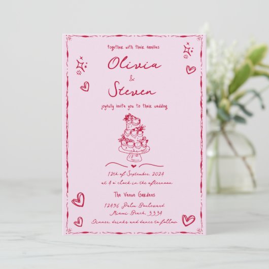 Trendy Hand getrokken eigenzinnige krabbel rode br Kaart (Staand voorkant)