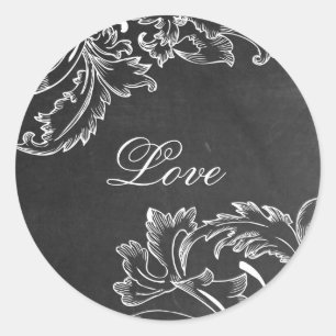trendy hand getrokken floral black board krijt eff ronde sticker