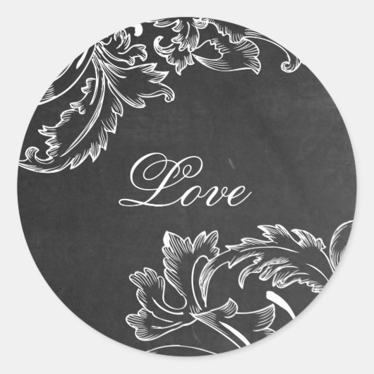 trendy hand getrokken floral black board krijt eff ronde sticker (Voorkant)