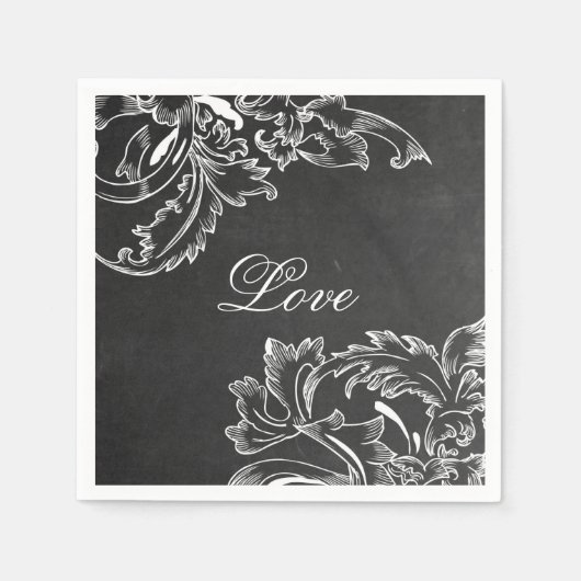 trendy hand getrokken floral black board krijt eff servet (Voorkant)