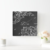 trendy hand getrokken floral black board krijt eff vierkante klok (Huis)