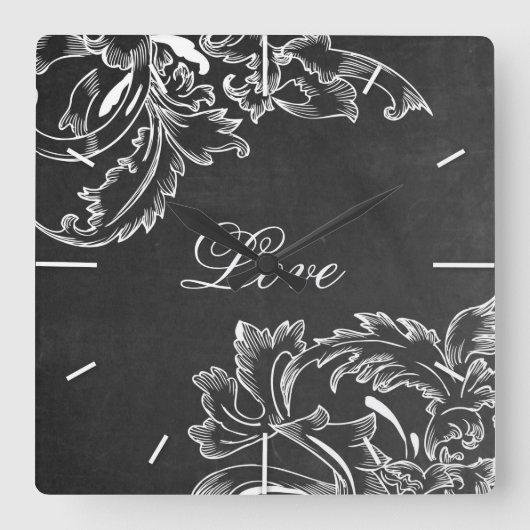 trendy hand getrokken floral black board krijt eff vierkante klok (Voorkant)